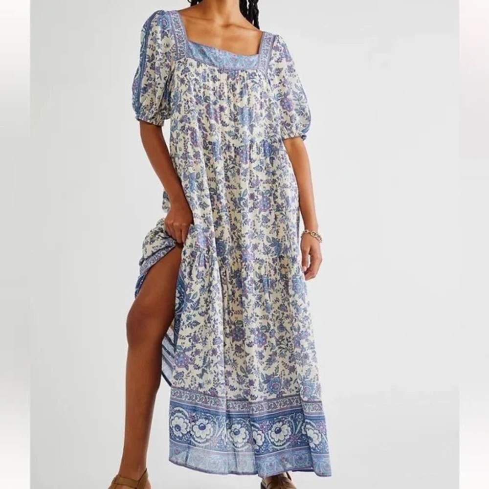 Spell Blue and Cream Floral Maxi Dress